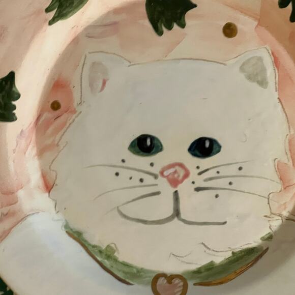 White Cat Christmas Cookie Plate with Scattered Christmas Trees - Picture 4 of 9